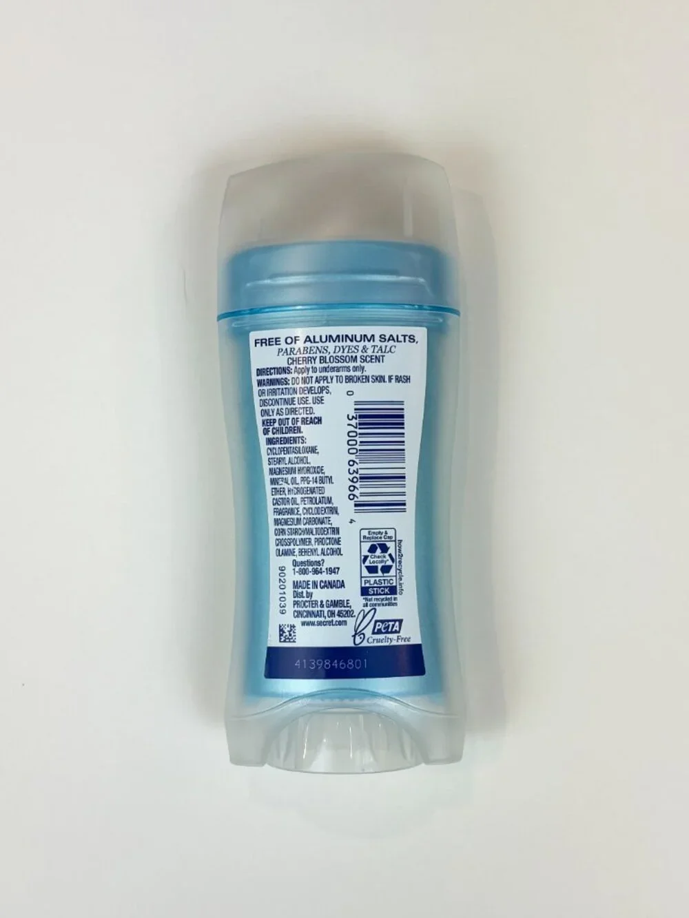Secret Aluminum Free Dry Solid Deodorant for women Cherry Blossom scent 2.4 oz
